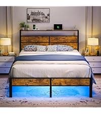Queen Bed Frame with Headboard, Metal Platform Bed with Smart LED Lights and USB Charging Station, Easy Assembly, No Box Spring Needed