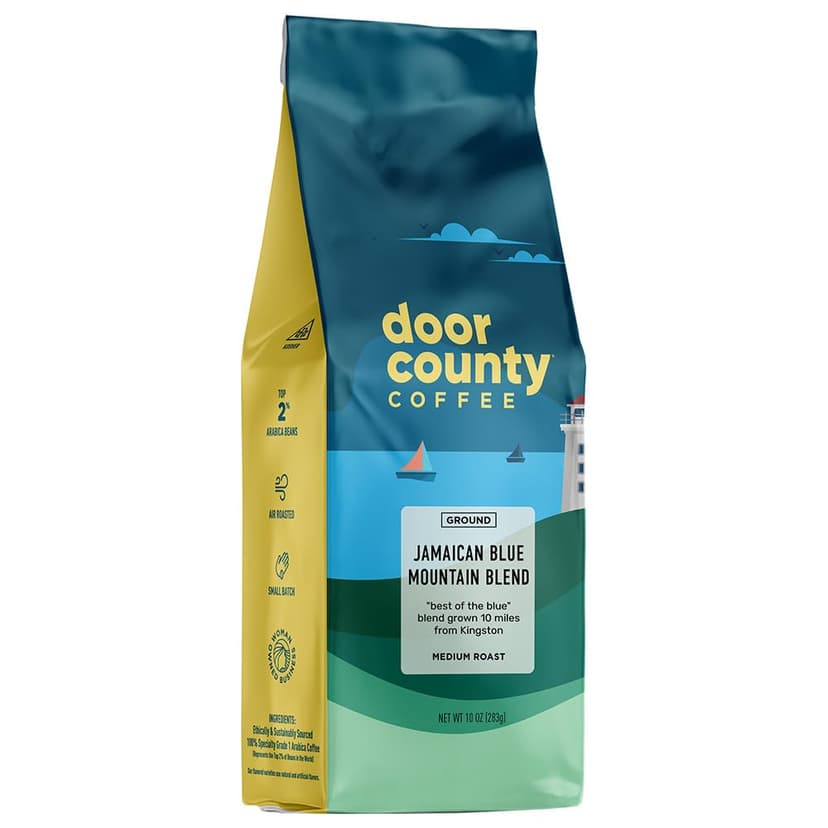Door County Coffee Jamaican Blue Mountain Blend Non-Flavored - 10 oz Bag - Medium Roast - 100% Arabica - Jamaican Blue Mountain Blend