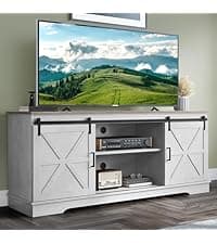 YITAHOME LED Farmhouse TV Stand for 75 Inch w/Outlets, Modern Entertainment Center with Glass Doors and Adjustable Storage Shelves, Media Console TV Cabinet for for Living Room, Dark Rustic Oak