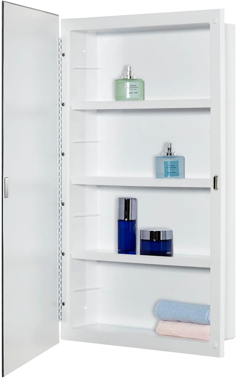 Plastic Medicine Mirror Cabinet for Bathroom 16 x 26 inch, Surface and Recessed Mount