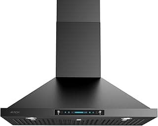 IKTCH 36 inch Black Wall Mount Range Hood, 900 CFM Ducted/Ductless Stainless Steel Vent Hood with Gesture Sensing & Touch Control Switch Panel, 2 Pcs Adjustable Lights(IKP02-36-BSS)