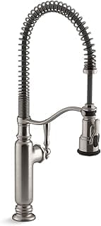 KOHLER Tournant Semi-Professional Pull-Down Kitchen Sink Faucet, Commercial Kitchen Faucet with Pull Down Sprayer, 77515-VS, Vibrant Stainless