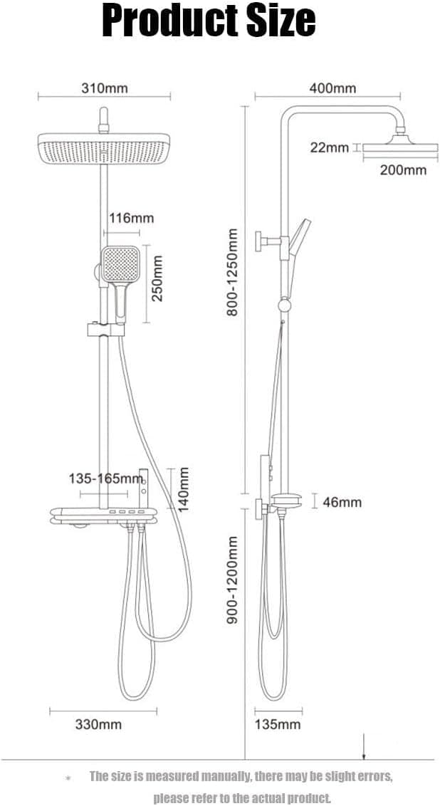 BEITH Thermostatic Shower System, 4 Piano Keys UFO Shower Faucet Set, 31x20cm Square Shower Set, Digital Display, 360° LED Ambient Light, Hydroelectric Power, with Bathtub Faucet (Gun Gray)