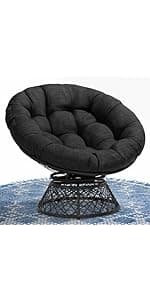 Bme 40" Ergonomic Wicker Papasan Chair with Soft Thick Density Fabric Cushion, High Capacity Steel Frame, 360 Degree Swivel for Living, Bedroom, Reading Room, Lounge, Sepia Sand - Brown Base
