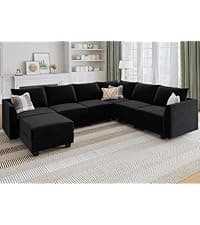 HONBAY Convertible Sectional Sofa L Shaped Couch for Small Apartment Reversible Sectional Couch for Living Room,Velvet Black