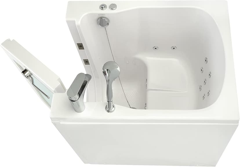 Ella Front Entry 32"x40" Acrylic Hydro Massage Walk-In Bathtub, Right Outward Swing Door, 2 Piece Fast Fill Faucet, 2" Drain