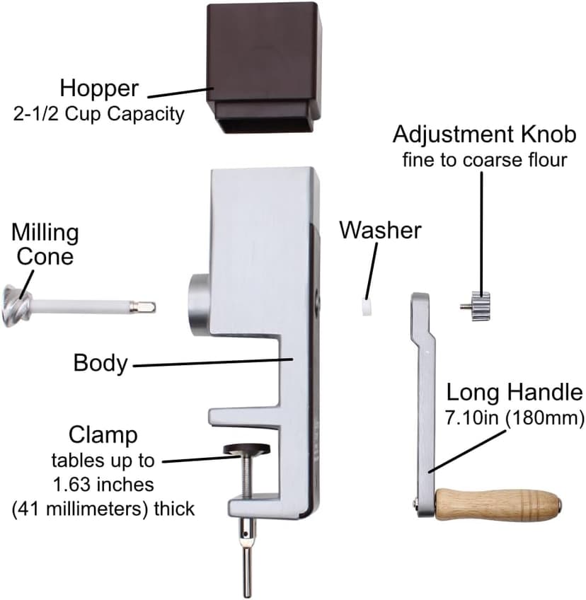 Grain Mill Wheat Flour Grinder, Stainless Steel Metal Burrs (Hand Crank Grain Mill)