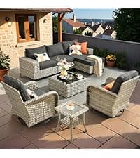 HOOOWOOO Outdoor Sectional Furniture Set,8 Pieces Wicker Patio Conversation Sets,L Shape All Weather Outside Couch Sofa Set with Swivel Chairs Ottoman,Black