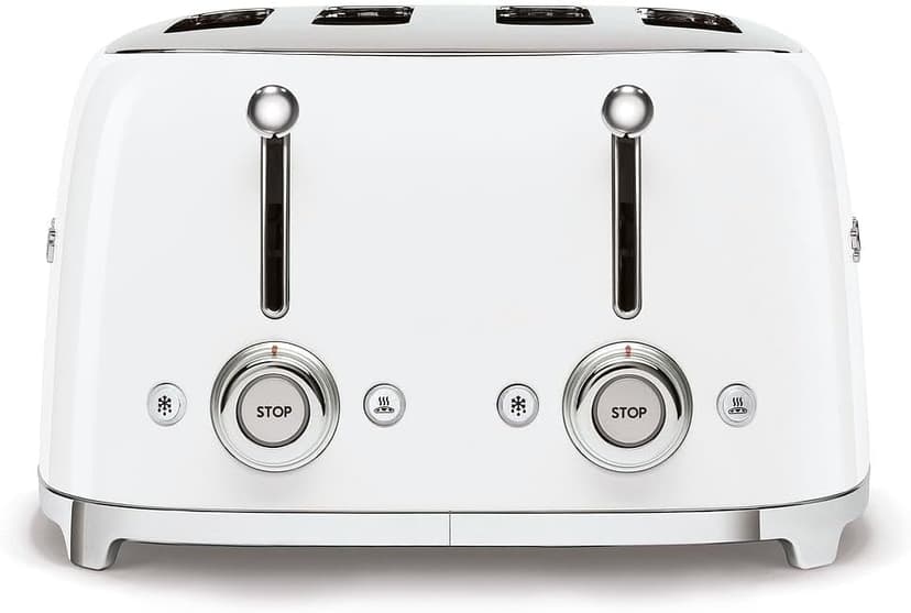Smeg 50's Style Retro Aesthetic 4 Slice Toaster 6 Presets Extra Wide Slots White TSF03WHUS