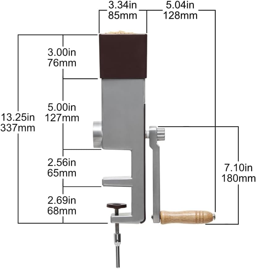 Grain Mill Wheat Flour Grinder, Stainless Steel Metal Burrs (Hand Crank Grain Mill)