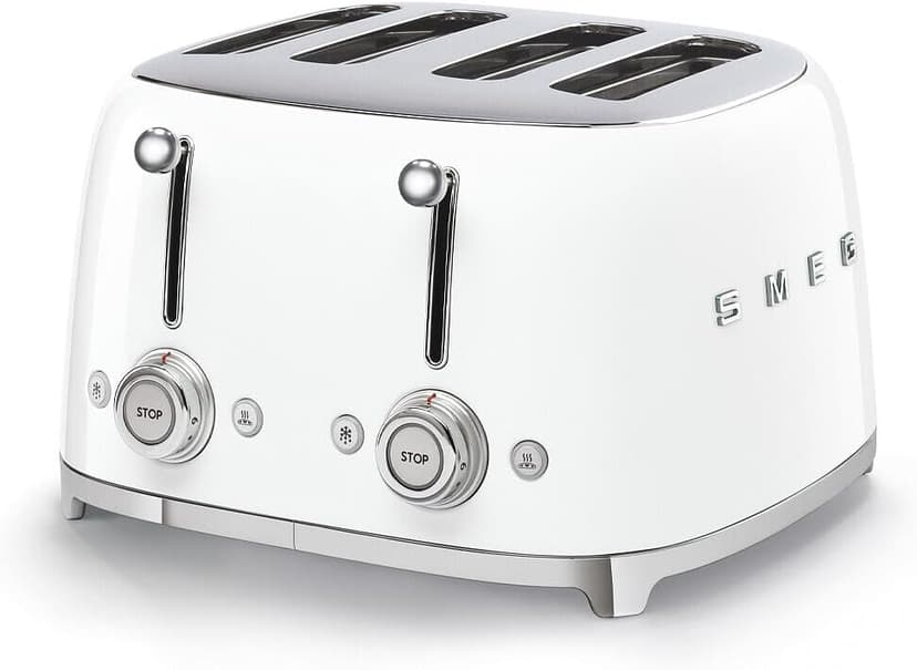 Smeg 50's Style Retro Aesthetic 4 Slice Toaster 6 Presets Extra Wide Slots White TSF03WHUS