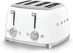 Smeg 50's Style Retro Aesthetic 4 Slice Toaster 6 Presets Extra Wide Slots White TSF03WHUS