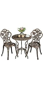 Yaheetech Patio Bistro Sets 3 Piece Cast Aluminum Bistro Table and Chairs Set, Cast Aluminum Bistro Table and Chairs Set of 2 with Umbrella Hole for Patio Backyard Balcony, Green