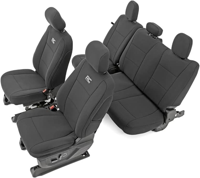 Rough Country Neoprene Seat Covers for Ford F-150 (2015-25), Lightning (2022-24), SuperDuty (2017-25) Crew Cab w/No Rear Arm Rest - Waterproof & UV Resistant, Foam Padded, Front & Rear Set