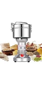 Electric Grain Grinder Mill 1000g High-speed Spice Herb Mill Commercial Powder Machine for Dry Cereals Grain Herb Spice Coffee Corn Bean CE approved (1000g Stand Type)