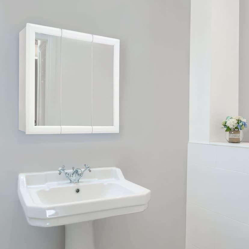 Design House 24 Inch Bathroom Medicine Cabinet, Wall Mounted, 3 Mirror, Doors White, 535849-WHT