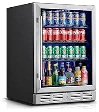 Kalamera 24 inch Wine Cooler, 46 Bottle - Dual Zone Built-in or Freestanding Fridge with Stainless Steel Reversible Glass Door, for Home, Kitchen, or Office.