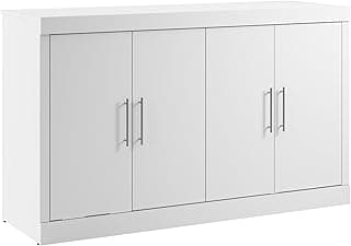 Bestar Nebula 75W Queen Size Murphy Cabinet Bed with Mattress in White, 75-inch Space-Saving Sleeping Arrangement for Multipurpose Guest Room or Home Office