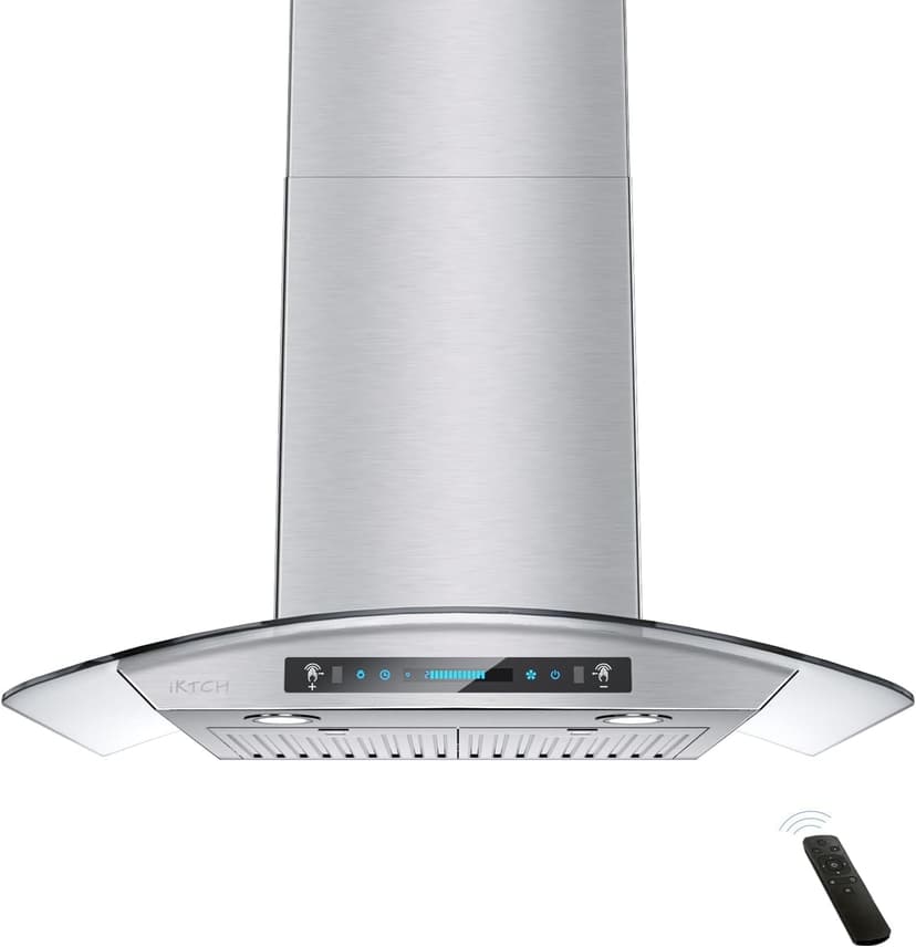 IKTCH 30-inch Wall Mount Range Hood Tempered Glass 900 CFM, Kitchen Chimney Vent Stainless Steel with Gesture Sensing & Touch Control Switch Panel, 2 Pcs Adjustable Lights(IKP03-30)