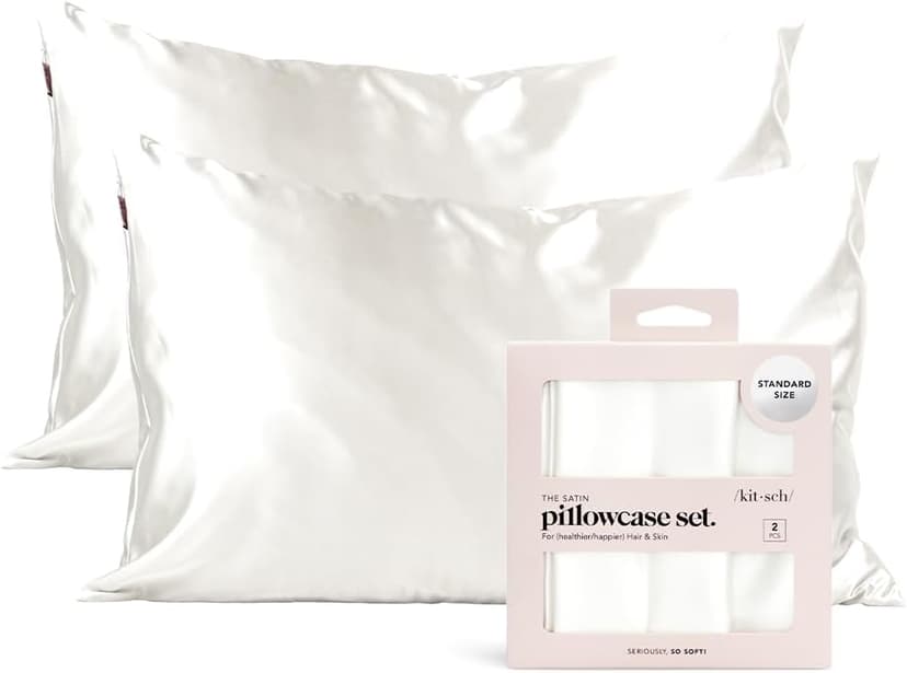 Kitsch Satin Pillowcase with Zipper for Hair & Skin, Softer Than Silk Pillow Cases Queen Size Set of 2, Wrinkle-Free, Smooth and Cooling Satin Pillow Covers, Standard Size 19"x26" - Ivory, 2pcs