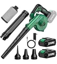 K I M O. Cordless Leaf Blower Vacuum Combo 4 in 1, 3 Nozzles &3 Modes for Inflation & Deflation, Extended Tube & Variable Speed, 20000RPM 150MPH, 2x2000mAh Battery Powered Leaf Blowers for Lawn Care