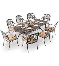 9-Piece Cast Aluminum Patio Furniture, Outdoor Dining Sets for 8 Include 87" Rectangular Patio Dining Table and 8 Stackable Chairs with Cushions & Umbrella Hole (Bronze)