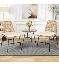 3 Piece Outdoor Wicker Furniture Bistro Set, Rattan Chairs Conversation Sets Wicker Patio Furniture for Balcony Poolside Backyard, Yellow/Beige