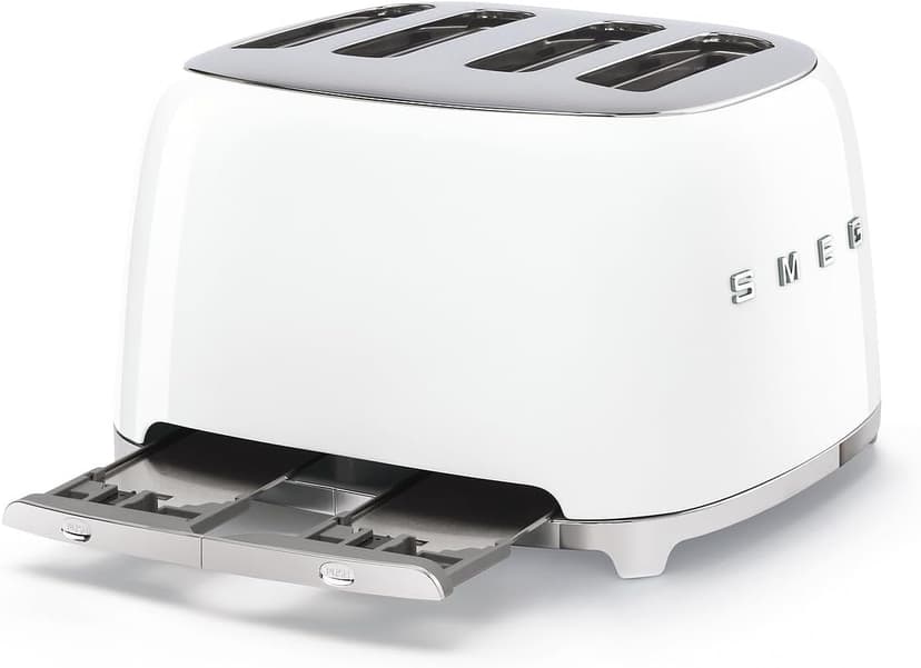 Smeg 50's Style Retro Aesthetic 4 Slice Toaster 6 Presets Extra Wide Slots White TSF03WHUS
