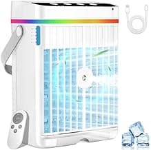 Portable Air Conditioners,1200ML Cooling fan Mini Air Conditioner with Remote Control,3 Wind Speed & 7 LED Light,3 Cool Mist& 1-3H Timer,Personal Air Conditioner Evaporative Air Cooler for Room/Office