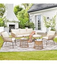 NICESOUL Wicker Egg Chair with Ottoman, Indoor Outdoor Egg Basket Lounge Chair w/Cushion, Oversized Egg Seat with Legs 440 Lbs, Comfy Cozy Boho Style Nest Chair w/Footrest for Patio, Balcony, Beige