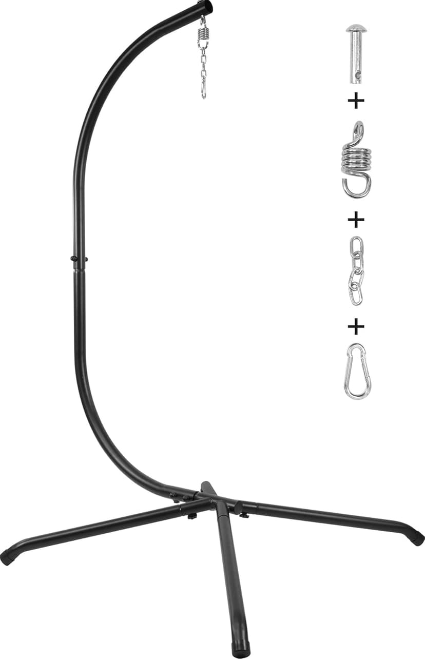 Hammock Swing Stand, C-Stand for Hanging Hammock Chairs with Buckle and Spring Hook, 400 Pound Capacity, Steel Stand Only, Outdoor Indoor Bedroom Patio Garden Balcony - Black
