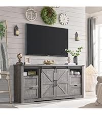 Farmhouse TV Stand for 75+ Inch TV, 32" Tall Entertainment Center w/4 Drawers & Sliding Barn Door, Rustic Media Console w/Storage Shelves, 66" Wood Television Stand for Living Room, Off White