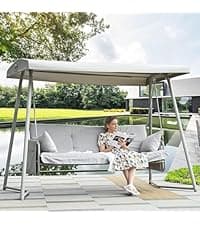 Oversized Hanging Egg Chair Outdoor Wicker Swing Chair with Stand Rain Cover UV Resistant Cushion 400lbs Capacity for Patio, Garden and Balcony