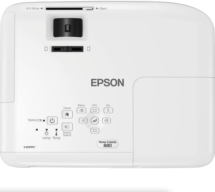 Epson Home Cinema 880 3-chip 3LCD 1080p Projector, 3300 lumens Color and White Brightness, Streaming and Home Theater, Built-in Speaker, Auto Picture Skew, 16,000:1 Contrast, HDMI 2.0, White