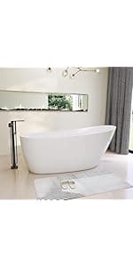 59" Acrylic Freestanding Bathtub, Soaking Tub for Bathroom, Stand Alone Tub, cUPC Certified, Integrated Overflow and Drain, Gloss White