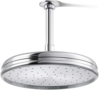 KOHLER 13696-CP 10-inch Single-Function Rainhead, Traditional Rain Shower Head, Round Rainfall Shower Head, 2.5 GPM, Polished Chrome