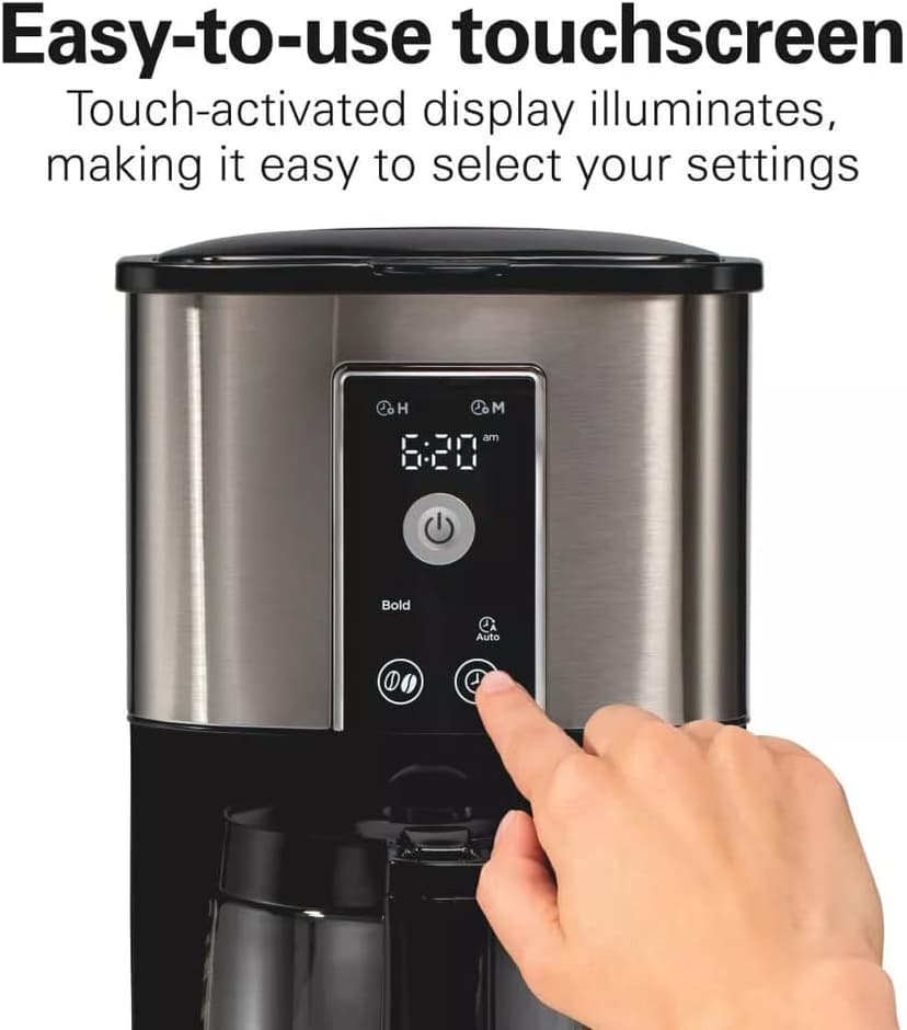 Hamilton-Beach 12-Cup Programmable Hot & Iced Coffee Maker, 950W Electric Drip Machine with Dishwasher-Safe Parts, 24-Hour Delay Brew, Touch-Activated Display for Regular Bold Iced Coffee Auto-Off.