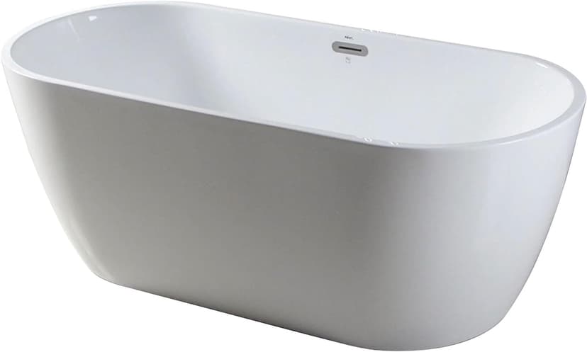 FerdY Bali 59" Acrylic Freestanding Bathtub, Gracefully Shaped Freestanding Soaking Bathtub, Toe-Tap Chrome Drain and Classic Slotted Overflow Included, Glossy White, cUPC Certified
