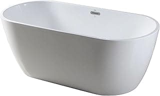 FerdY Bali 59" Acrylic Freestanding Bathtub, Gracefully Shaped Freestanding Soaking Bathtub, Toe-Tap Chrome Drain and Classic Slotted Overflow Included, Glossy White, cUPC Certified