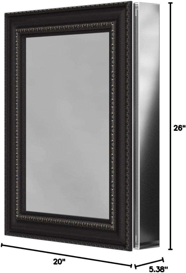 KOHLER 2967-BR1 20" W x 26" H Bathroom Medicine Cabinet with Framed Mirror Door, Recessed or Surface Mount Bathroom Wall Cabinet, Oil-Rubbed Bronze