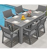 ZHUSI Patio Table and Chairs Set, Outdoor Table and Chairs,HDPE Outdoor Dining Set with Umbrella Hole for Backyard, Poolside