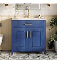 60" Farmhouse Bathroom Double Vanity Sliding Barn Door with Sink Combo, Freestanding, Bathroom Vanity Cabinet with Drawers & Metal Handles, Reclaimed Barnwood