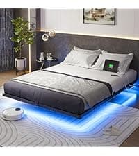 Queen Bed Frame with Headboard, Metal Platform Bed with Smart LED Lights and USB Charging Station, Easy Assembly, No Box Spring Needed
