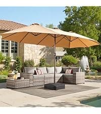 HOOOWOOO Outdoor Sectional Patio Furniture Set,9 Pieces Wicker Conversation Sets L Shaped Couch,Extra Deep Out Door Sofa Outside Furniture with Rocking Chairs,Beige