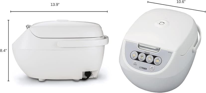 Tiger JBV-A10U 5.5-Cup (Uncooked) Micom Rice Cooker and Warmer with Tacook Food Steamer Cooking Tray Technology, White