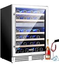 BODEGA 24 Inch Wine Cooler Refrigerator, 46 Bottle Dual Zone Wine Fridge with Double-Layer Tempered Glass Door,wine refrigerator with Temperature Memory Function, Built-in or Freestanding wine cooler.
