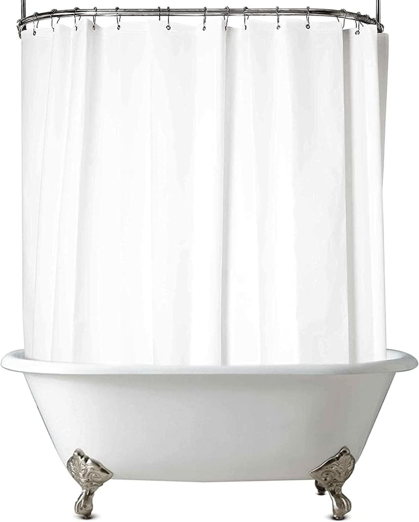 Clawfoot Tub Shower Curtain 180x70 Inch White Liner All Warp Around Extra Wide 36 Metal Hooks Vinyl Bath Curtain for Clawfoot Stand Up Tub Bathroom PEVA Waterproof Liner