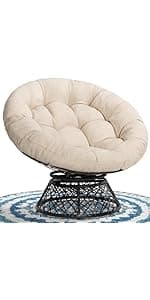 Bme 40" Ergonomic Wicker Papasan Chair with Soft Thick Density Fabric Cushion, High Capacity Steel Frame, 360 Degree Swivel for Living, Bedroom, Reading Room, Lounge, Sepia Sand - Brown Base