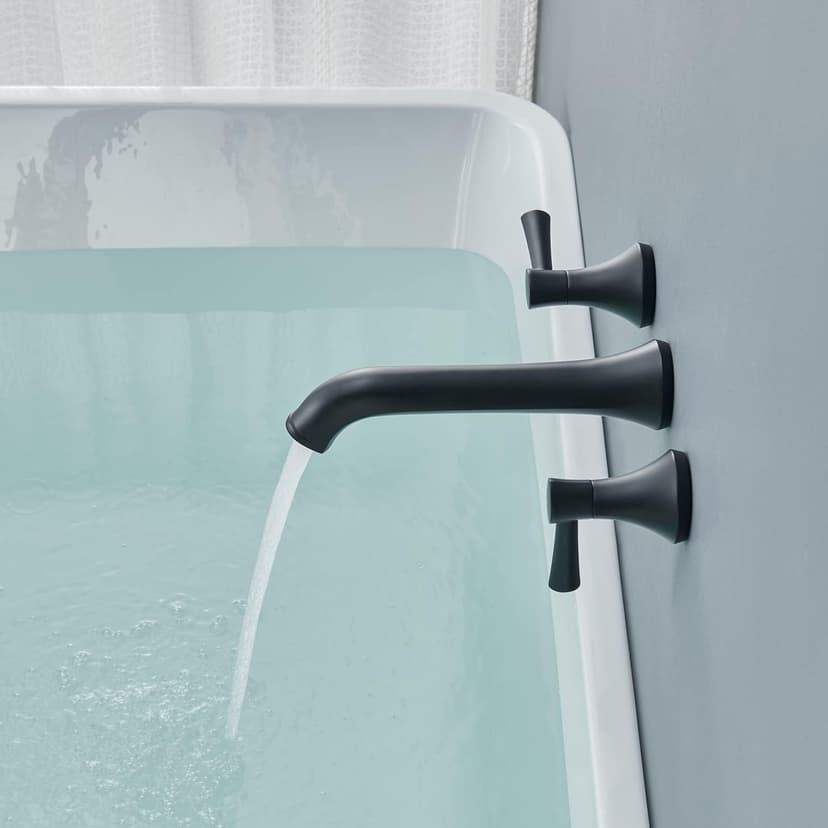 Tub Faucet Wall Mount Roman Tub Filler Black Brass Bathtub Faucets with 2 Handles