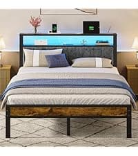 Queen Bed Frame with Headboard, Metal Platform Bed with Smart LED Lights and USB Charging Station, Easy Assembly, No Box Spring Needed